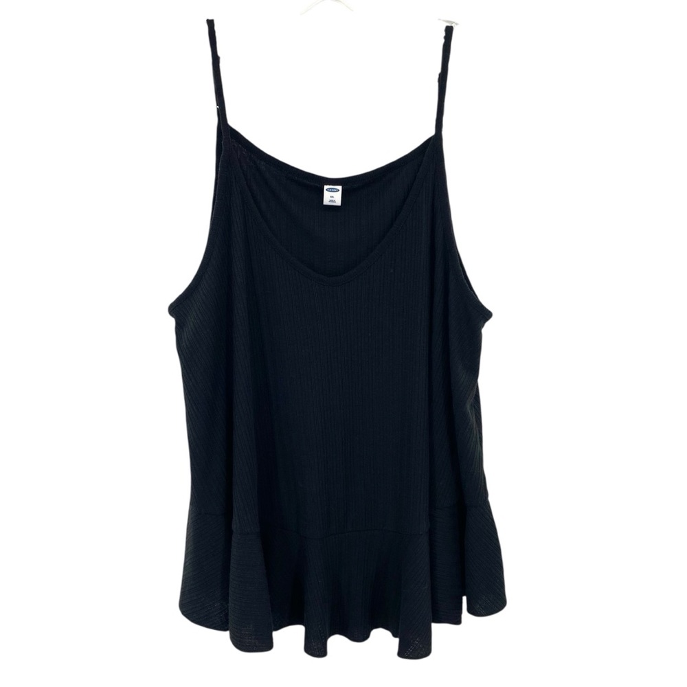 Old Navy Women’s Linen Blend Black Ribbed Ruffle Tank Top